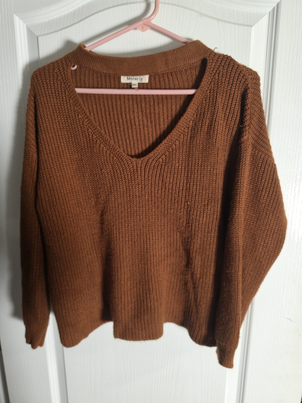Miracle Rust V-Neck Ribbed Knit Sweater for Women